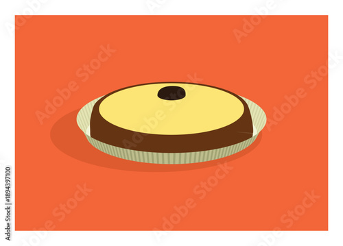 Potato cake with raisin topping. Simple flat illustration.