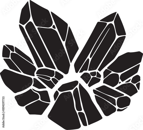Black crystal cluster on white background illustration design element