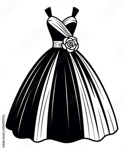 Hand drawn illustration of an elegant evening gown depicting sophistication for formal events