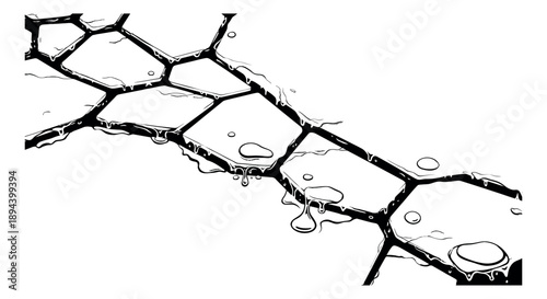 Line art illustration of cracked ice depicting melting water for winter concepts