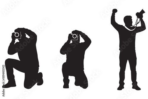 Silhouettes of photographers capturing moments with their cameras in various poses