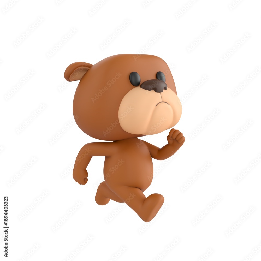 Obraz premium Cute 3D render Bulldog character running energetically, dynamic and playful mascot style, isolated on white background.