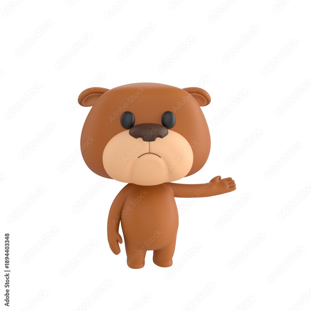 Obraz premium Cute 3D render Bulldog character presenting to the side while facing the camera, friendly and confident mascot style, isolated on white background.