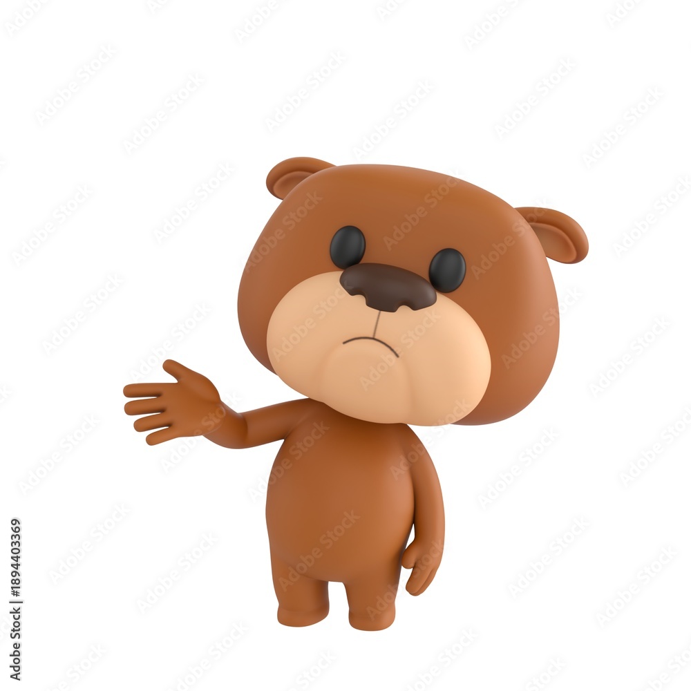 Fototapeta premium Cute 3D render Bulldog character speaking and explaining, friendly and expressive mascot style, isolated on white background for presentation, education, and digital design.