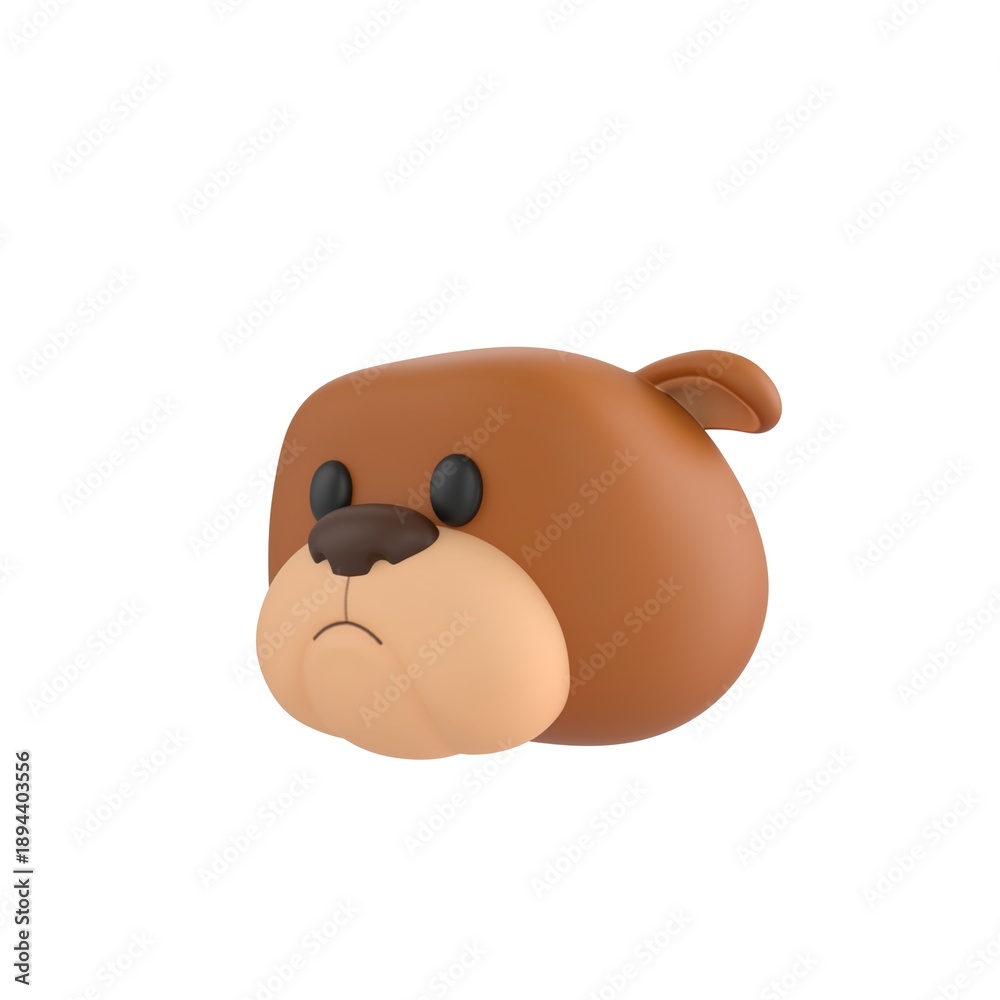 Fototapeta premium Cute 3D render Bulldog head, turned to the side at a 45-degree angle, clean and simple profile view, isolated on white background.