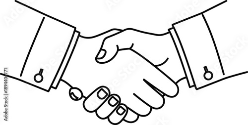 Hand drawn handshake illustration for business agreement, partnership success symbol, professional deal, cad drawing flat vector illustration, isolated cooperation icon.