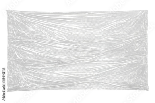 Transparent plastic wrap texture overlapping a checkered background, creating a wrinkled film surface for packaging design