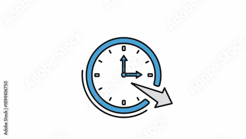 Blue Clock Icon with Arrow Symbol.