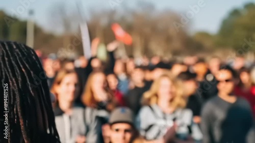 Wallpaper Mural Young Woman Showing Peace Sign at Rally. Torontodigital.ca