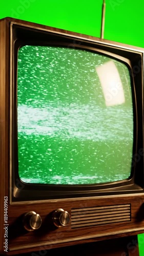 Wallpaper Mural Green Screen retro tv set with background and static effect 4k scene 4 distortion, overlay, glitch, noise, scan lines on black background, animated video loop Torontodigital.ca