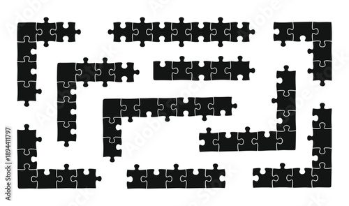 Abstract maze design made from black jigsaw puzzle. Represents challenges, solutions, and problem-solving.