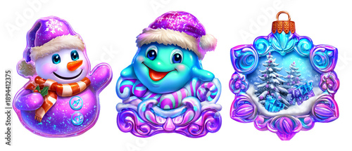 Wallpaper Mural Festive Decor Elements Featuring a Snowman, Dolphin, and Winter Ornament Design Torontodigital.ca