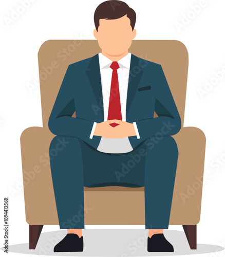 Boss sitting in a big chair relaxed. Flat vector illustration of successful leader and professional comfort concept.