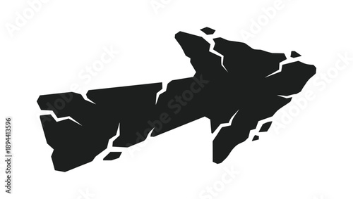 Black stone arrow indicates direction. A simple vector design with textured rock look.