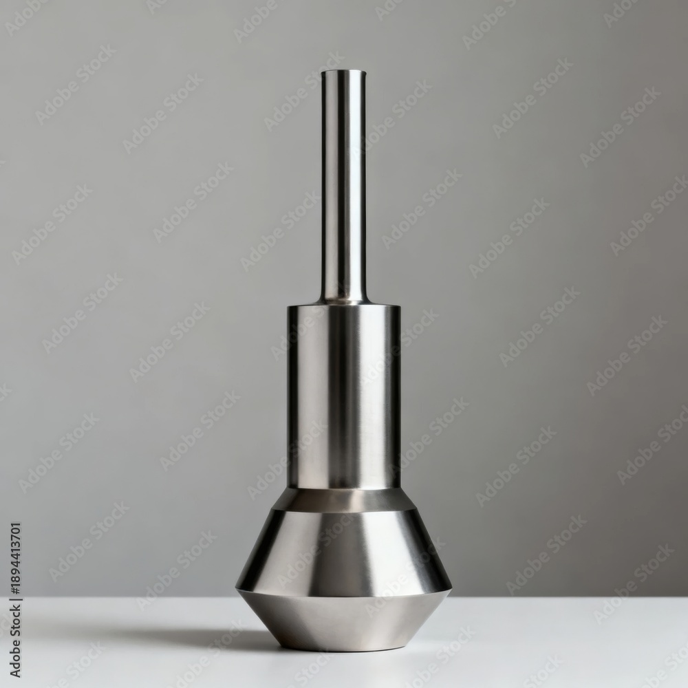 Obraz premium Stainless steel mechanical component with cylindrical and conical sections