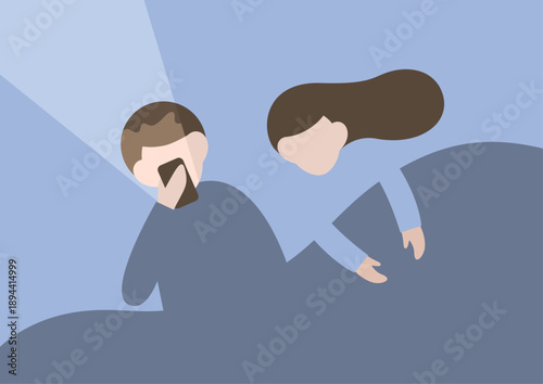 寝る前にスマホを見ている人のイラスト