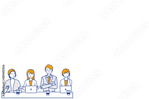 Business meeting discussion illustration, team feeling uncertain with copy space　(color variation)