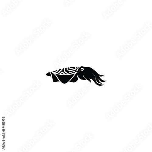 Bild auf Leinwand Black Cuttlefish silhouette rendered in a clean minimalist vector style, isolated on a white background