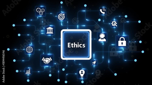 AI ETHICS and secure technology governance. businessman using digital tablet with ai ethics cybersecurity representing ethical artificial intelligence, 4k animated motion video..