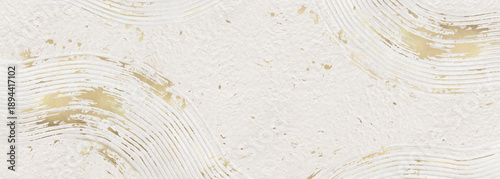 和風の背景素材。白地の和紙に流れるような曲線のエンボス加工と金箔をあしらったデザイン。(ベクター、イラスト)