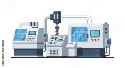 Modern industrial automated manufacturing plant with robotic arm and advanced machinery for production