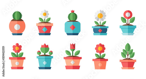 Kawaii potted rose plants with happy faces holding coffee cups