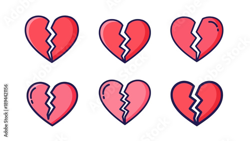 Six Broken Red and Pink Hearts.