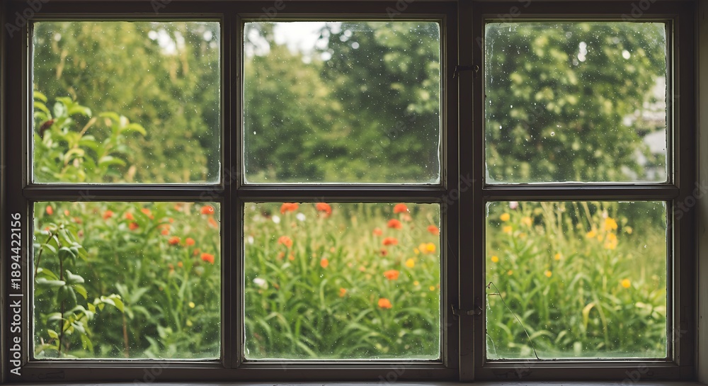 Fototapeta premium Through Pane: Summer Garden Vista