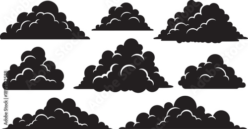 Collection of various black cloud shapes and sizes illustration