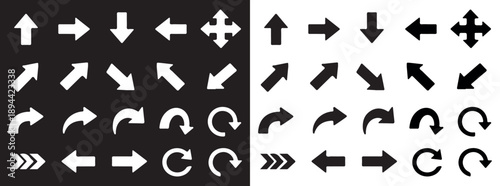Vector black arrow icons set for navigation and interface design, flat directional symbols collection, EPS 10 fully editable.