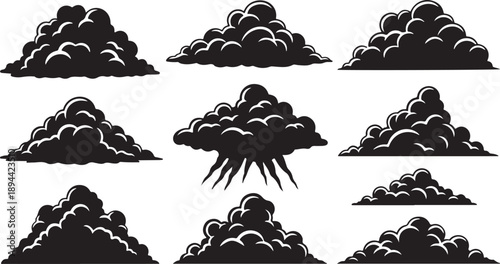 Collection of various black cloud shapes and sizes illustration