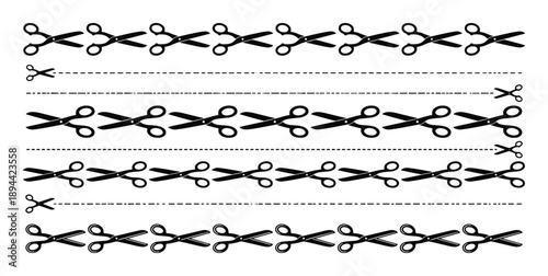 Scissors cutting lines vector pattern background for arts and crafts projects, cutting page for kids