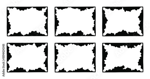Set of decayed frames, perfect for grunge designs, black and white borders, and decorative artwork templates