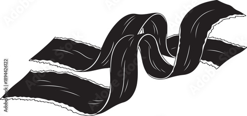 Black ribbon banner with white edges isolated on white