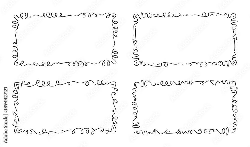 Obraz premium Unique scribble borders frame elements, hand-drawn rectangle frames collection for decorative purposes.