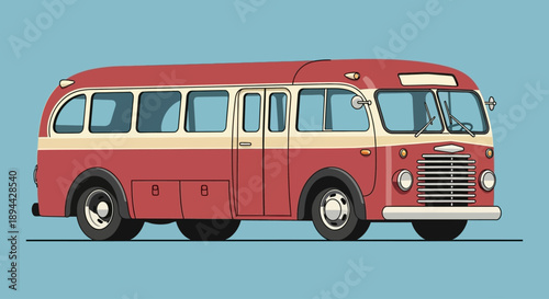 A vintage red and cream bus on a blue background