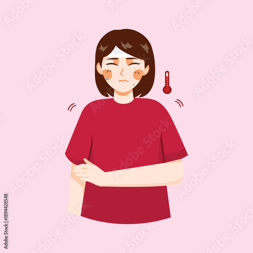 An illustration showing a person experiencing fever with increased body temperature, suitable for medical education, healthcare awareness, and illness symptom visuals.