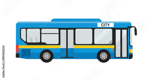 Flat Design Vector Illustration of a Blue City Public Transport Bus