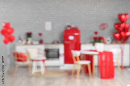 Blurred view of kitchen dec...