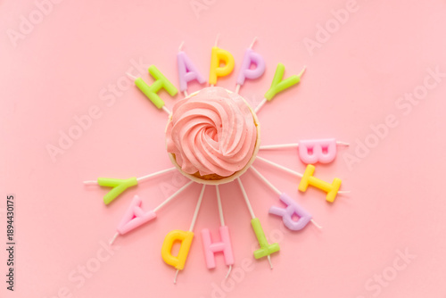 Sweet cupcake with text HAP...