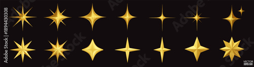3d gold star sparkle isolated on black background. Golden sparkles emoji icon. 3D vector illustration.