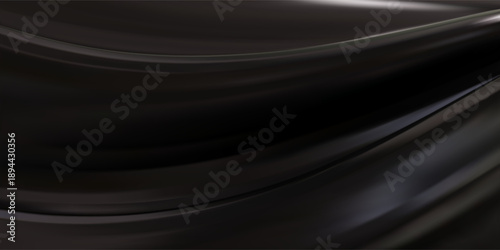 Abstract black gradient background. Minimalistic subtle wavy black silk texture. 3D vector illustration.