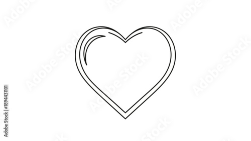 Simple Black Heart Line Art Icon on White Background