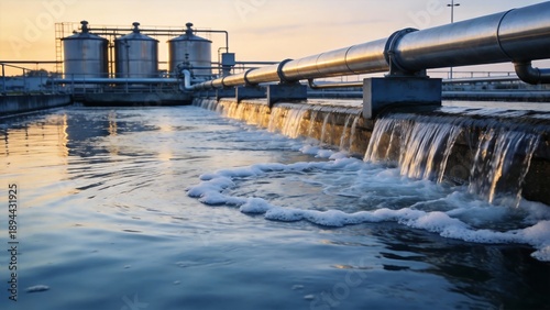 Water treatment plant with flowing water