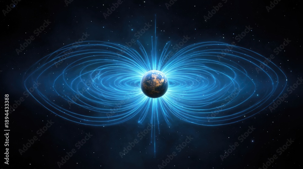 Fototapeta premium Stunning Visualization of Earth Surrounded by Magnetic Field Lines Representing the Earth's Magnetic Field and Its Protective Shield in Space