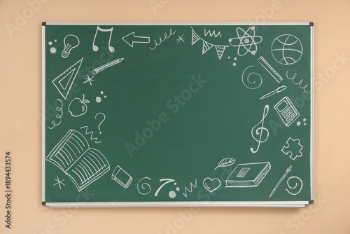 Green blackboard with drawi...