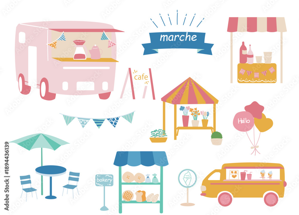Obraz premium マルシェ 楽しいマーケットのイラスト素材