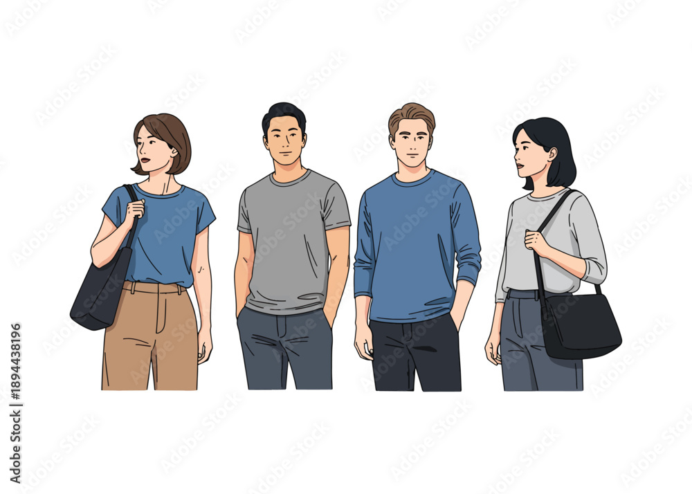 Obraz premium Thin Line CAD Drawing Vector of People – Human Figure Outline Icons for Architecture and Landscape Design