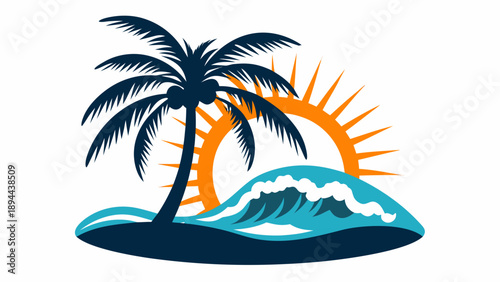 Serene tropical island getaway with palm trees and sunset