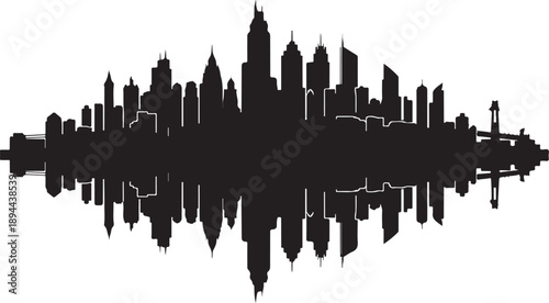 New York City Skyline Silhouette Sound Wave Graphic Design